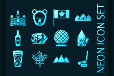 Set of Canada Blue glowing neon icons