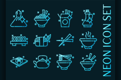 Set of Chinese food glowing neon icons