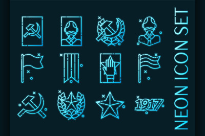 Set of Communism Blue glowing neon icons