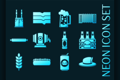 Germany set icons. Blue glowing neon style.