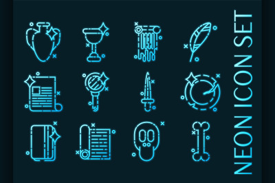 History set icons. Blue glowing neon style.
