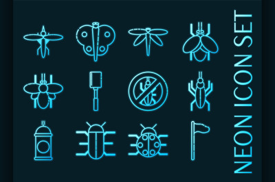 INSECTS set icons. Blue glowing neon style.