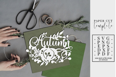 Autumn Papercut Template, Fall Pumpkin Sign, SVG, PDF, DXF