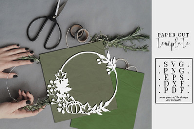 Autumn Wreath 2 Papercut Template, Fall Decor, SVG, PDF, DXF