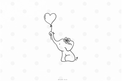 Cute elephant with balloon svg cut file