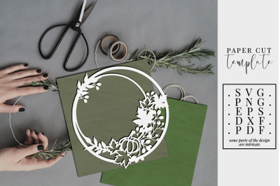 Autumn Wreath 3 Papercut Template, Fall Decor, SVG, PDF, DXF