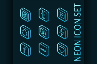 Networks set icons. Blue glowing neon style