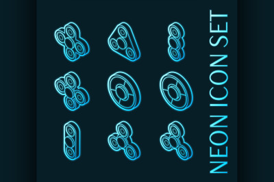 Spinners set icons. Blue glowing neon style