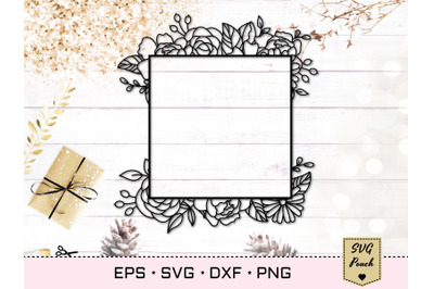 Floral square frame SVG