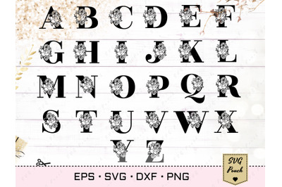 Full Alphabet floral monogram font initial SVG