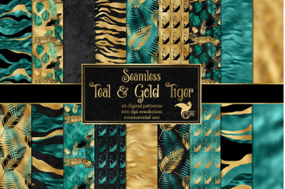 Teal and Gold Tiger Digital Paper