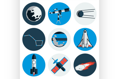 Flat design icons of space and astronomy.