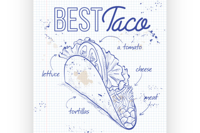 Taco recipe on a notebook page