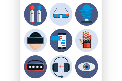 Virtual reality flat icon set