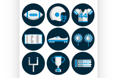 american football flat icon set