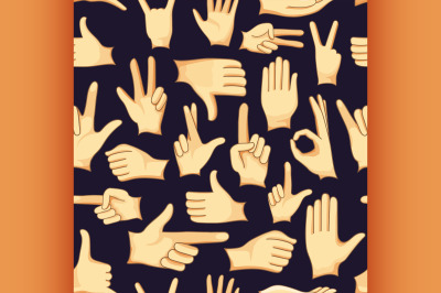 Hand signs icons set pattern