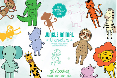Jungle Animals Colored | Hand Drawn Characters