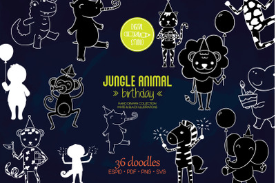 Jungle Animal White | Hand Drawn Birthday Characters