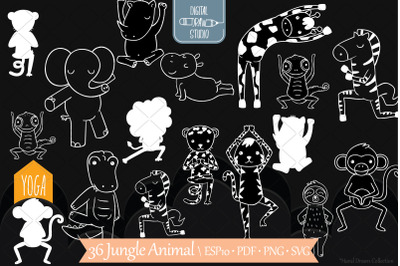 Jungle Animal White | Hand Drawn Exercising Characters