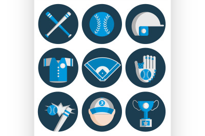 baseball flat icon set