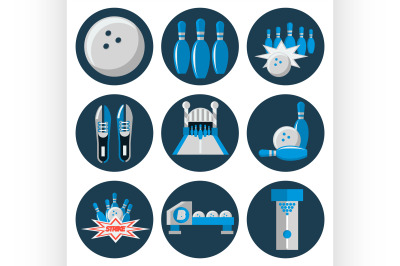 bowling flat icon set