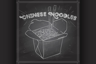 chinese noodles box scetch on a black board