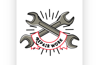 Color vintage repair workshop emblem