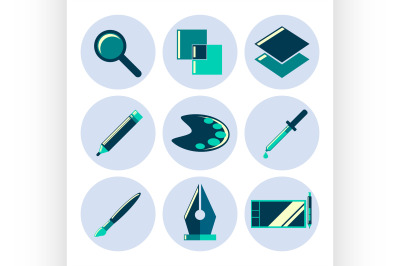 Design tools flat icons set