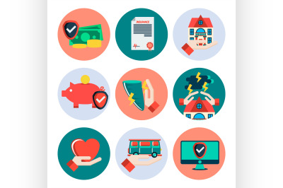 Insurance flat icons set