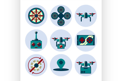 quadrocopter flat icons set