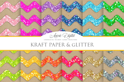 Kraft & Glitter Chevron Digital Paper