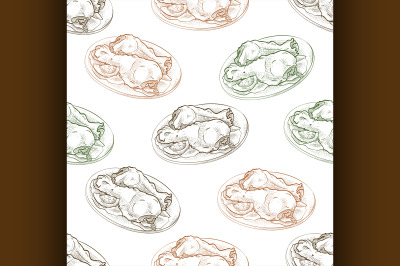 Seamless pattern chicken legs scetch