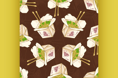 Seamless pattern color chinese noodles box