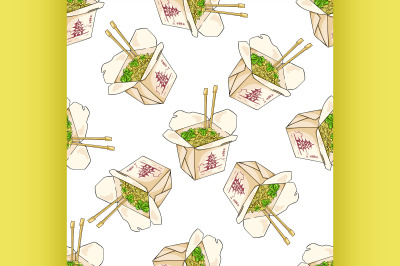 Seamless pattern color chinese noodles box