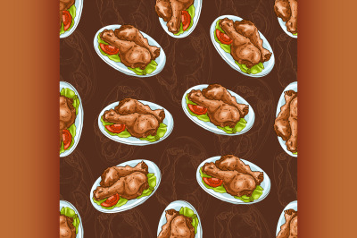 Seamless pattern chicken legs scetch