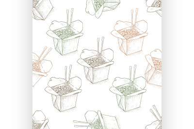 Seamless pattern scetch of chinese noodles box