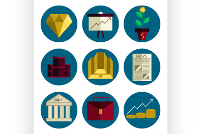 Stock exchange flat icons set