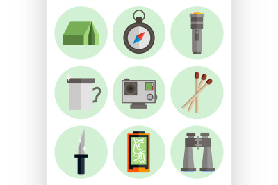 Survival kit flat icons set