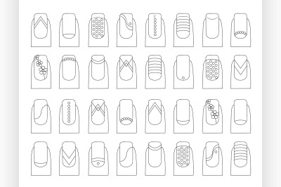 Vector illustration of various fruit nail designs.