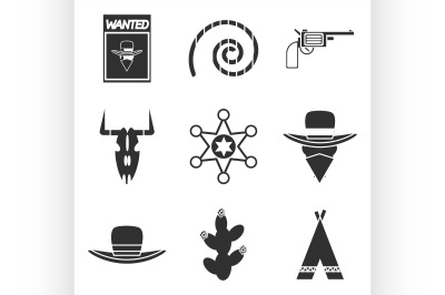 wild west icons set