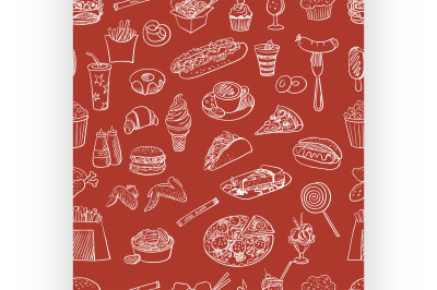 Hand drawn fast food pattern