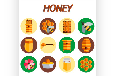 Honey flat icons set