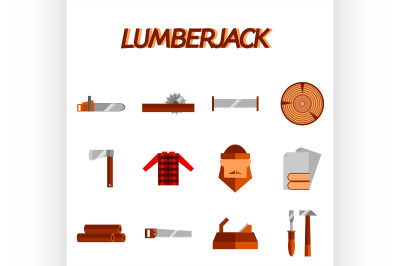 Lumberjack flat icon set