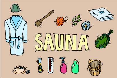 Set of sauna icons.