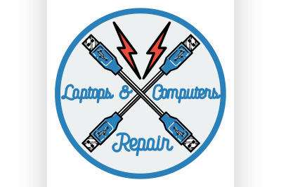 Color vintage repair computers and laptops emblem