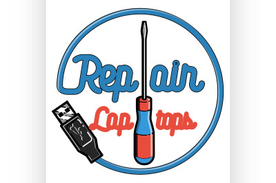 Color vintage repair computers and laptops emblem