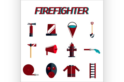 firefighter flat icon set