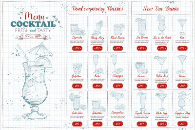 Front Drawing horisontal cocktail menu