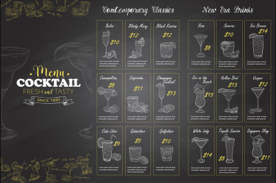 Front Drawing horisontal cocktail menu design