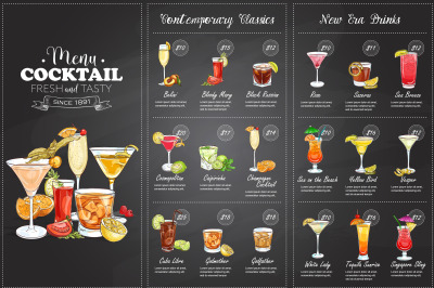 Front Drawing horisontal cocktail menu design